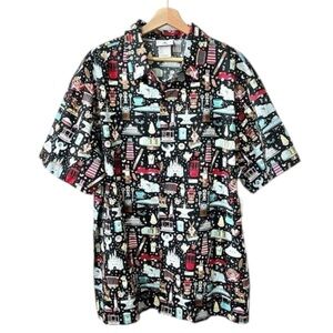 Disney Parks Wonderground Kingdom of Cute Button Down Camp Shirt Black Sz XL